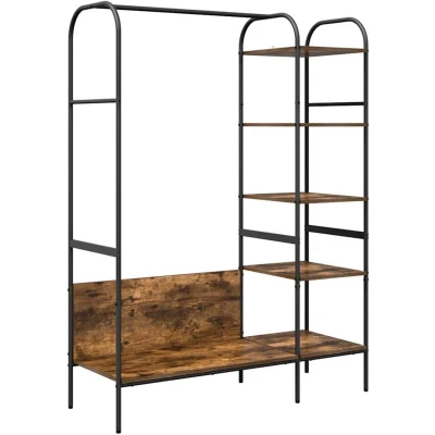 Image of vidaXL Clothes Rack with Shelves Smoked Oak 120x44x160 cm Engineered Wood