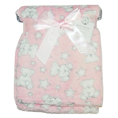Image of Baby Girl Soft Fleece Wrap Blanket Pram Cot Crib Moses Basket Pink Teddy