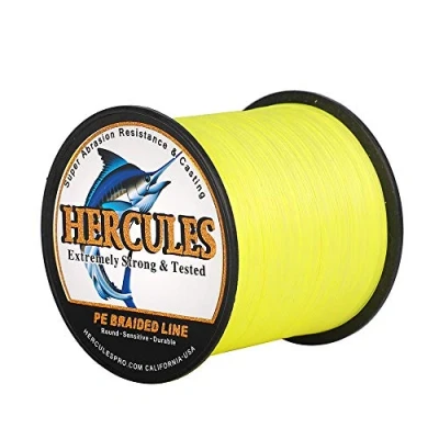 Image of Hercules Super Cast 500M 547 Yards Braided Fishing Line 80 LB Test for Saltwater Freshwater PE Braid Fish Lines Superline 8 Strands Flourescent Yellow, 80LB (36.3KG), 0.48MM