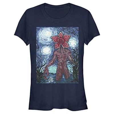 Image of Stranger Things Women&#039;s Starry Demogorgon Short Sleeve T Shirt, Navy, M