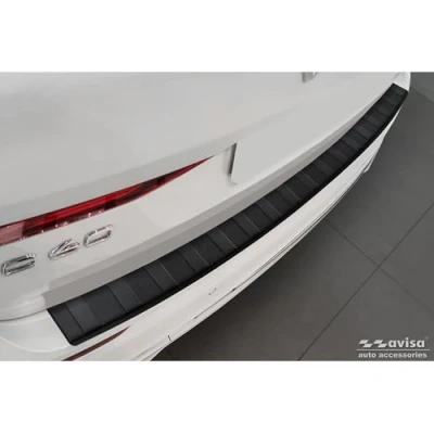Image of Avisa Matt Black Stainless Steel Rear bumper protector compatible with Volvo XC60 II 2017 2021 &amp; FL incl. R Design Plug in Hybrid &#039;Ribs&#039;