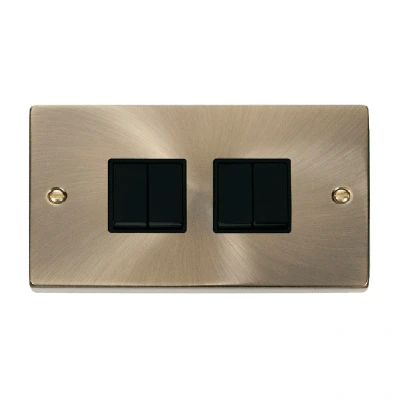 Image of Click Deco 4 Gang 2 Way 10AX Switch Antique Brass Black Inserts