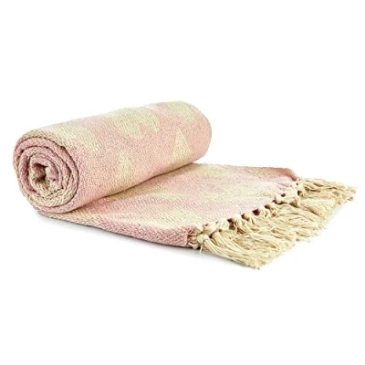 Image of Emma Barclay Heart Recycled Cotton Throw With Design in Blush Pink 70x100 (178x254cm)