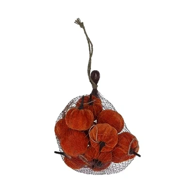 Image of Gisela Graham Bag of Velvet Hanging Pumpkin Halloween Decorations