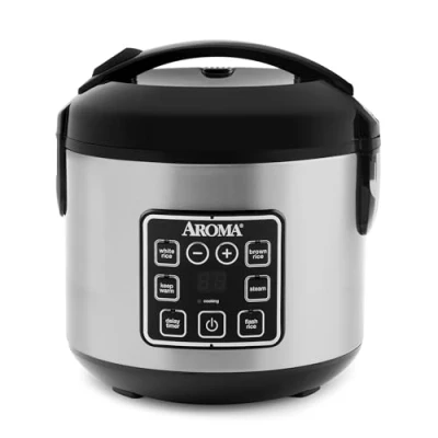 Image of Aroma 8 Cup Stainless Steel Cool Touch Digital Rice/Multicooker/Food Steamer, Black
