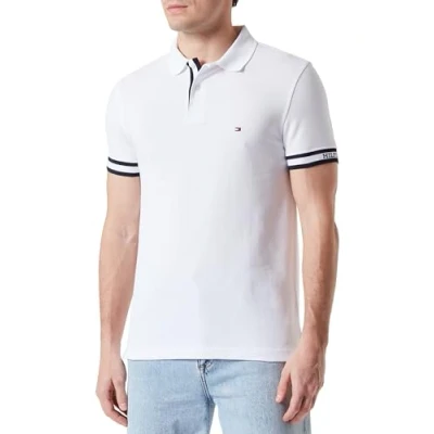 Image of Tommy Hilfiger Men Monotype Cuff Slim Fit Polo S/S Polos, White, XL