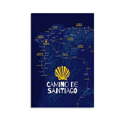 Image of SDFSDF Camino De Santiago Map Retro Travel Poster Decorative Painting Canvas Art Wall Home Decor Collectible Vintage posters 20x30inch(50x75cm)