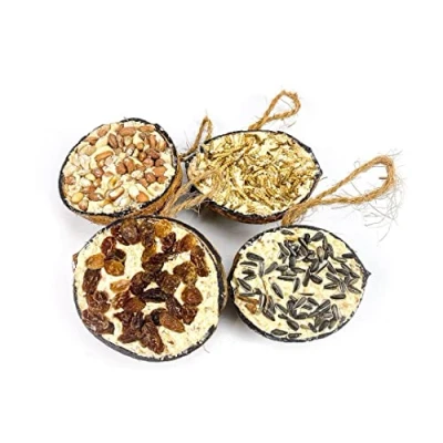 Image of Chubby Suet Half Filled Coconuts Topped with Raisins, Bird Feeder Coconut Halves, for Wild Birds, Shell Birds Food, Blackbirds, Woodpeckers, Starlings &amp; Sparrows (4 Pack)