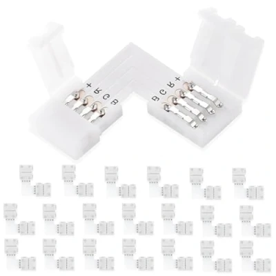 Image of UBRAVE LED Light Connector, 20 Pcs 10mm 4 Pin RGB L Shape Splitter Right Angle Corner Gapless Adapter for SMD 5050 Multicolor Strip Lights 12V 24V