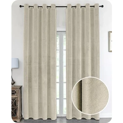 Image of BEAUTEX Velvet Blackout Curtain with Eyelets 140 x 245 cm (Width cm, Height Beige)