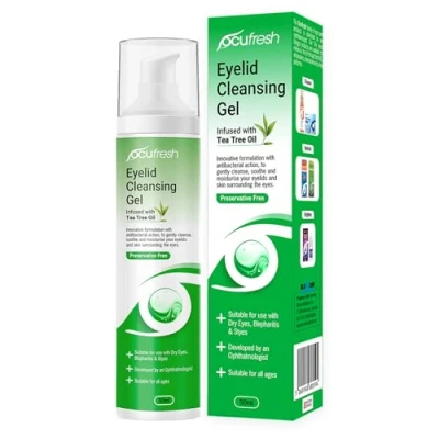 Image of Ocufresh Eyelid Cleansing Gel with Tea Tree Oil Hydraplus Technology for Long Lasting Moisture Antibacterial, Hydrating Blepharitis, Dry Eyes Natural, Preservative Free,for All Ages 50ml