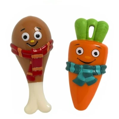 Image of WUNDAPETS 2 PACK GOOD BOY FESTIVE FOOD CARROT &amp; DRUMSTICK SQUEAKY DOG PUPPY PLAY TOYS