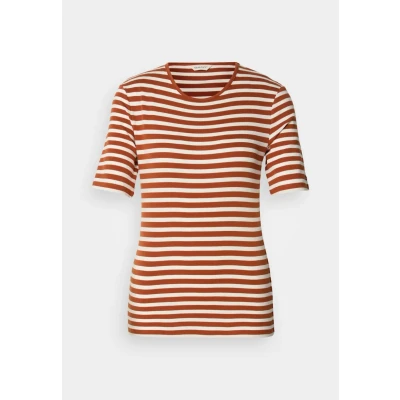Image of GANT SLIM Striped Print Tshirt, Women&#039;s, Size: Medium, Rusty brown