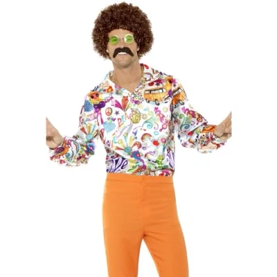 Image of Smiffys 60s Groovy Shirt, Multi Coloured , 1960&#039;s Fancy Dress, 1960s Dress Up Costumes