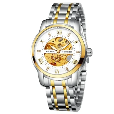 Image of FORSINING Men&#039;s Automatic Self Winding Watch Luxury Skeleton Waterproof Stainless Steel Mechanical Wrist (05 WhiteGoldSilver)