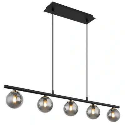 Image of Jorge Bar Pendant Ceiling Light Matt Black Smoke Glass Shade 5x G9