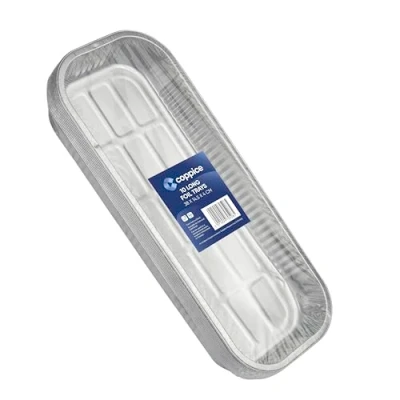 Image of Coppice Strong Long Aluminium Foil Tray for BBQ Ribs &amp; Fish 38cm x 14.5cm 4cm Freezer, Oven Food Safe 10 Pack
