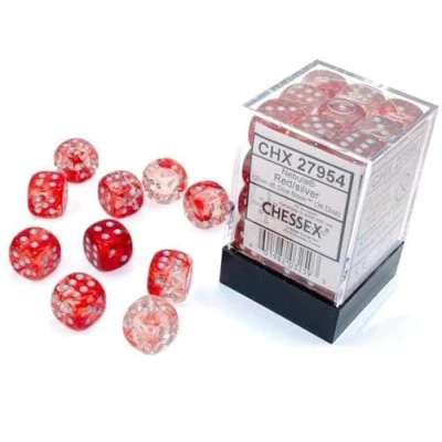 Image of Chessex Nebula Dice Block 12mm d6 Red with Silver Luminary (36 dice)