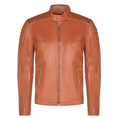 Image of Infinity Leather Mens Quilted Biker Jacket Berlin Tan Size 4XL