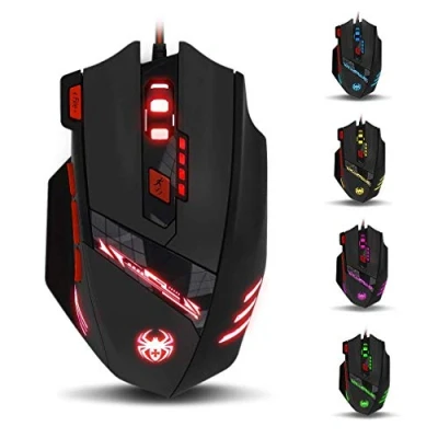 Image of zelotes T90 Gaming Mouse 9200 DPI, 8 Programmable Buttons Multi Modes LED lights USB Mice, Weight Tuning for Laptop, Desktop, PC, Macbook Black