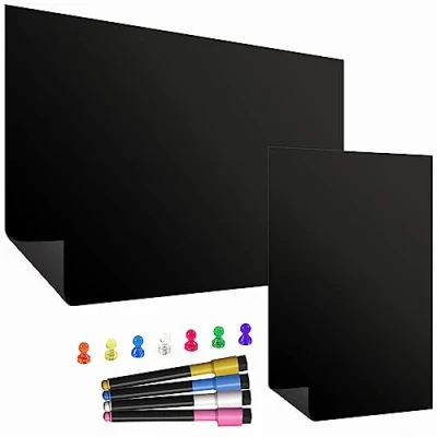 Image of TMS A4 Magnetic Blackboard Sheet for Fridge Includes Chalk Markers &amp; Magnets Kitchen Whiteboard Notes, Shopping Lists and Reminders use as Memo Board, Weekly Meal Planner or Notice Board