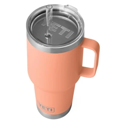 Image of YETI Rambler Straw Mug, Stainless Steel Vacuum Insulated Mug with Stronghold Lid, Lowcountry Peach, 35 oz (1035 ml)