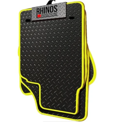 Image of TAILORED FOR SKODA KAROQ (2018 ONWARDS) FULL SET OF HEAVY DUTY DURABLE INTERIOR FLOOR RUBBER CAR MATS BLACK + YELLOW EDGING