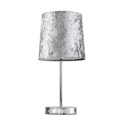 Image of MiniSun Modern Polished Chrome Table Lamp with a Silver Grey Velvet Shade