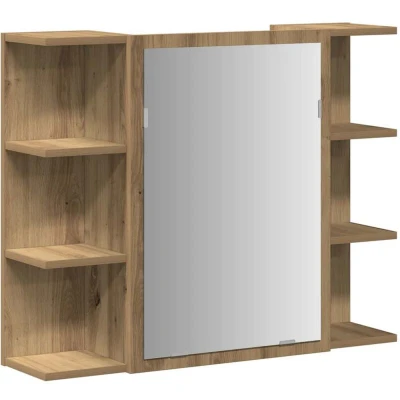 Image of vidaXL Bathroom Mirror Cabinet Artisan Oak 80x20.5x64 cm Engineered Wood Modern Storage Solution with 6 Shelves &amp; 2 Door Compartments