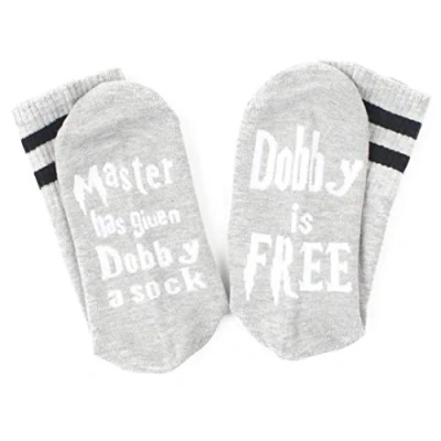 Image of FABSELLER Unisex Novelty Socks Dobby Is Free Knitted Words Cotton for Women Men Funny Socks, White Word