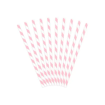 Image of 10 pcs Paper Drinking Straws with Stripes for Birthday Party, 19.5cm (Light Pink)