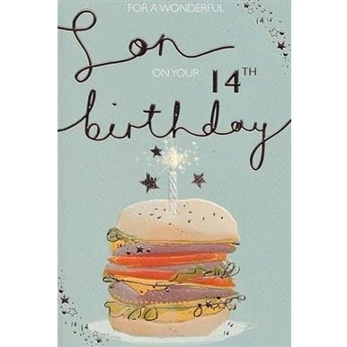 Image of ICG Wonderful Son On Your 14th Birthday Card Age 13 Burger