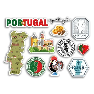 Image of A5 Sticker Sheet Portugal Vinyl Stickers Portuguese Landmark Holiday City Country Airport Map Flag Food #77544