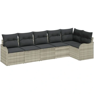 Image of vidaXL 6 Piece Garden Sofa Set with Cushions Light Grey Poly Rattan