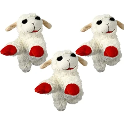 Image of MultiPet Lambchop Plush Dog Toy 10&quot; with Squeaker Color:White Pack of 3