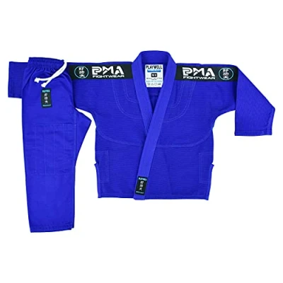 Image of Playwell Childrens Kids Elite BJJ Jiu Jitsu Uniform GI Blue (comes with Free White Belt) (M00)
