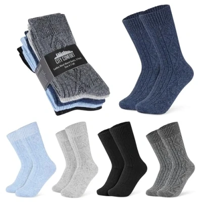 Image of CityComfort Womens Calf Socks, Multipack of Wool Blend Socks Gifts (Blue/Grey, 8/11 UK, 5 Pack)