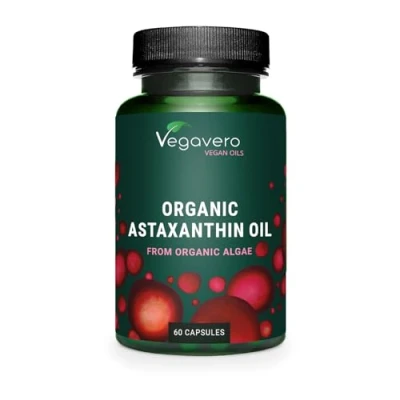 Image of Vegavero Organic Astaxanthin 8 mg Natural Antioxidant Supplements Highly Bioavailable NO Additives, Lab Tested 60 Capsules Vegan