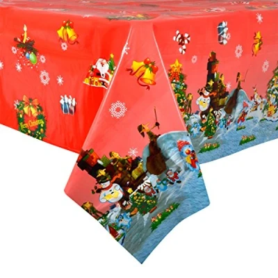 Image of Mr Crimbo Red Xmas Tree Wipe Clean PVC Vinyl Tablecloth Table Cover Protector 140x240cm