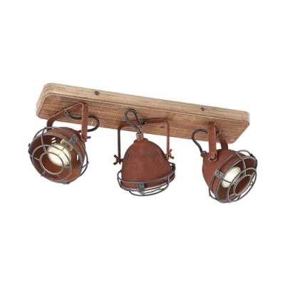 Image of Lindby Farovi downlight, 45 cm, rust, 3 bulb, wood, metal