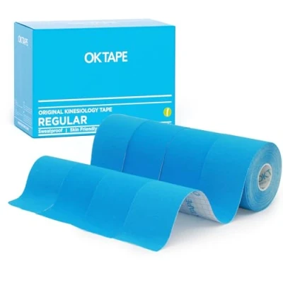 Image of OK Tape Kinesiology Basic Original Cotton Elastic Athletic for Support and Recovery, 5cmx5m Uncut Roll 4 Rolls,Blue