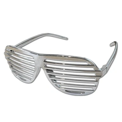 Image of Komonee Chrome Shutter Shades Fun Novelty Plastic Party Retro Fancy Dress Costume Prop Rave Club Eyewear Disco Adults 80&#039;s Sunglasses