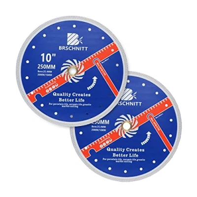 Image of Super Thin Diamond Porcelain Saw Blade with x Teeth,BRSCHNITT 2pcs 250mm Arbor 25.4mm 20mm 16mm Angle Grinder Cutting Disc for Dry/Wet Tile Ceramic Marble Granite