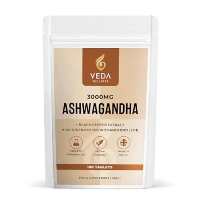 Image of Pure Ashwagandha Extract 180 Tablets High Strength 3000mg Anxiety, Endurance &amp; Performance 10% with anolides&amp;Black Pepper 3 Month Supply Vegan Friendly Made in The UK.