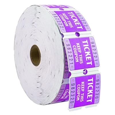 Image of L LIKED Raffle Tickets Double Roll 2000 Consecutively Numbered 50/50 for Event Party Prize Drawing Perforated Stubs (Easy Read Purple)