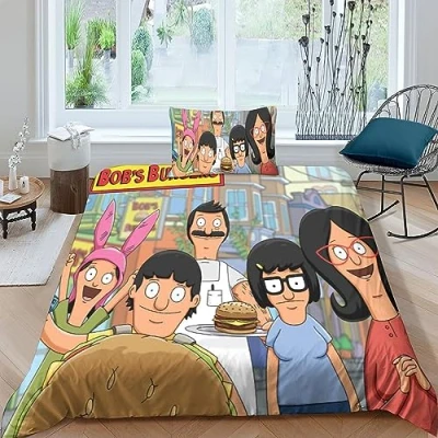 Image of BYTUGI Comforter Bedding Set for Kids Boys Girls Bobs Burgers Print Duvet Cover Microfiber 3D Animation Printed Quilt Cover,Room Decor Single（135x200cm）