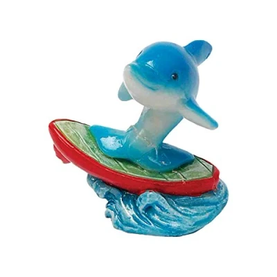 Image of Aqua Spectra Dolphin on Surfboard Aquarium Ornament