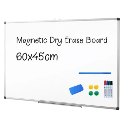 Image of XIWODE Magnetic Dry Erase Board, Wall Mounted Whiteboard, 60 x 45cm, Lightweight White Board Silver Aluminium Framed with Lacquered Steel Surface