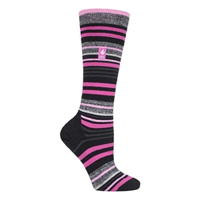 Image of HEAT HOLDERS LITE Ladies Thermal Ultra Thin Funky Ski Socks Knee High Length with Padded Heel &amp; Toe (4 8 UK, Black Stripe)