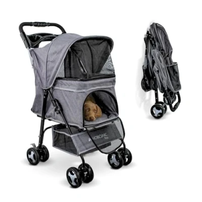 Image of Mobiclinic® Pets Foldable Dog Pram, Up to 15 kg, Ideal for Small Dogs, Pet Stroller, Zuma, Wheels with 360 Brakes, XXL Basket, 3 Windows Zip and Mosquito Net, Cup Holder